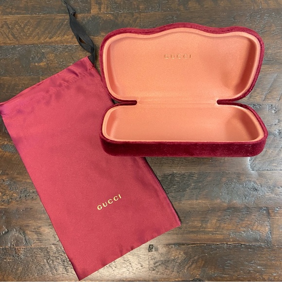 GUCCI Burgundy Velvet Sunglasses Eyeglasses Travel Case & Dust Bag NEW